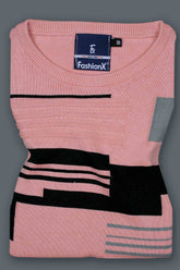 Attractive Blush Pink Color Self Pattern Knitted T-Shirt